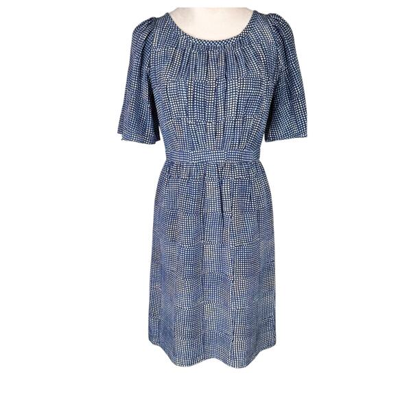 Banana Republic 100% Silk Blue Geometric Print Short Sleeve Mini Sheath Dress - Picture 1 of 11